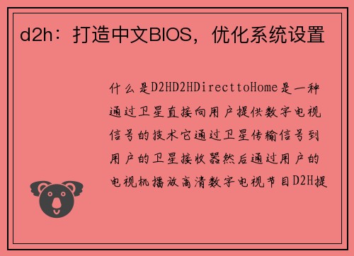 d2h：打造中文BIOS，优化系统设置